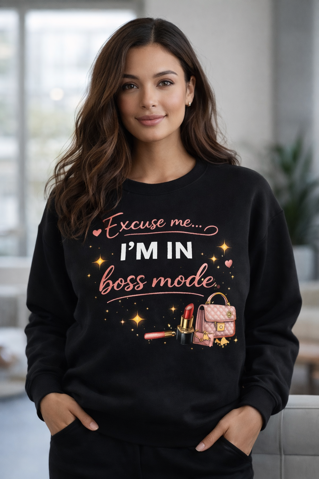 Boss Mode Crewneck Sweatshirt — "Excuse me... I'm in boss mode" Inspirational Graphic Sweatshirt